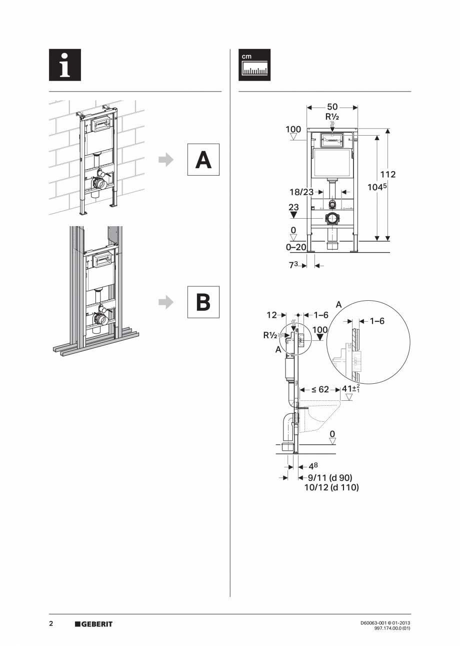 Pagina 2-Manual de instalare rezervoare incastrate GEBERIT Duofix, Delta Instructiuni montaj, utilizare...
