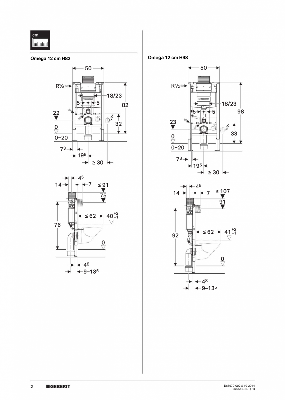 Pagina 2 - Manual de instalare rezervoare incastrate GEBERIT Duofix, Omega Instructiuni montaj,...
