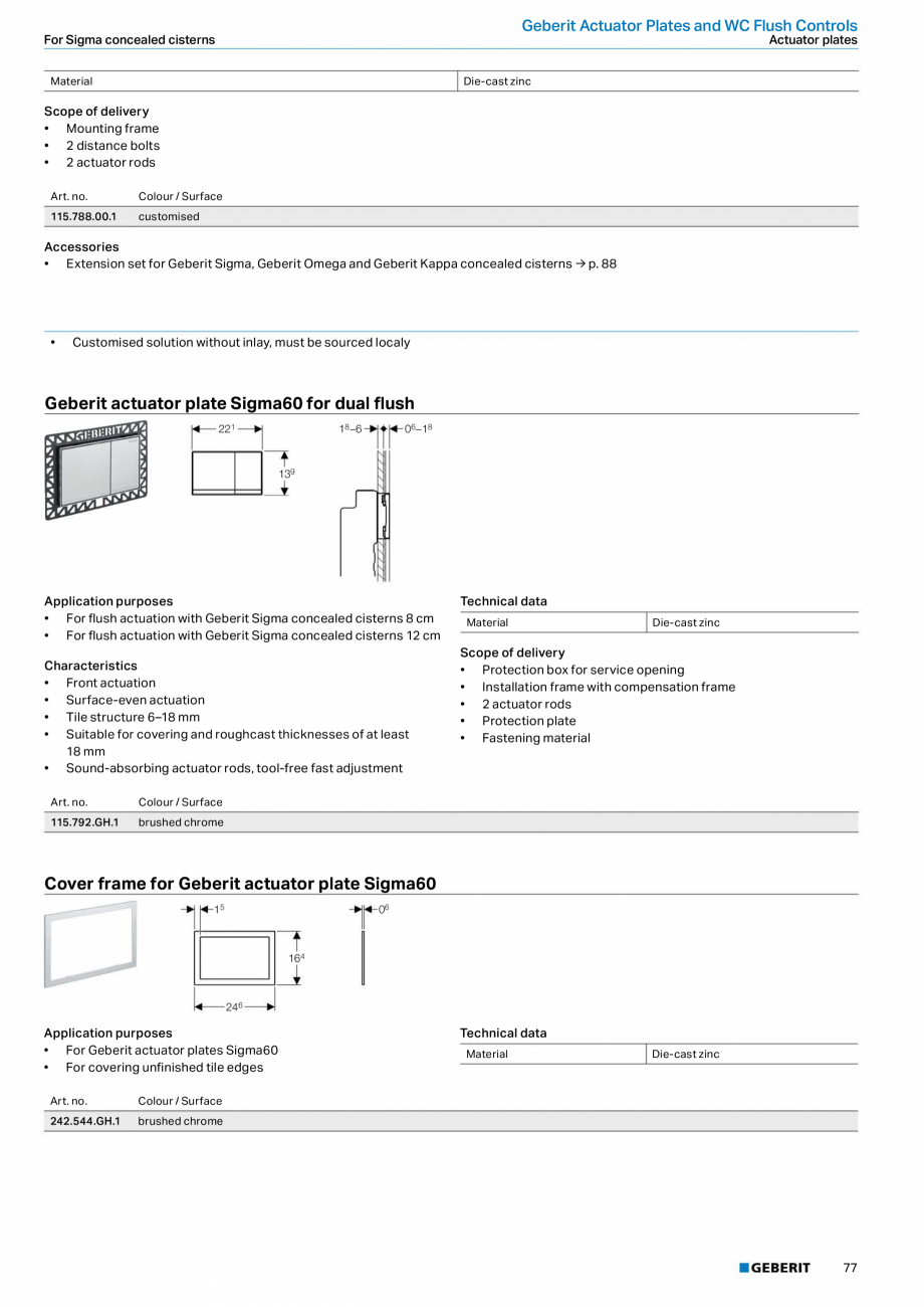 Pagina 77-Sisteme sanitare 2015-2016 GEBERIT  Sigma 8 Catalog, brosura Engleza, Romana Application purposes...