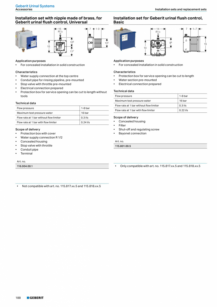 Pagina 188-Sisteme sanitare 2015-2016 GEBERIT  Sigma 8 Catalog, brosura Engleza, Romana .043.00.1
109.050.00.1
...
