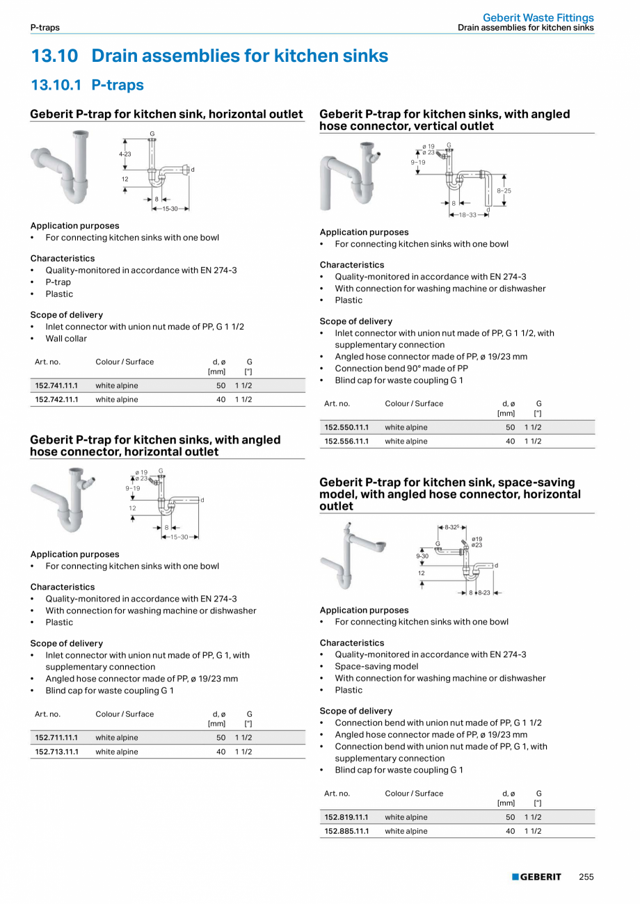 Pagina 255-Sisteme sanitare 2015-2016 GEBERIT  Sigma 8 Catalog, brosura Engleza, Romana ade of ASA, ø 32 mm...