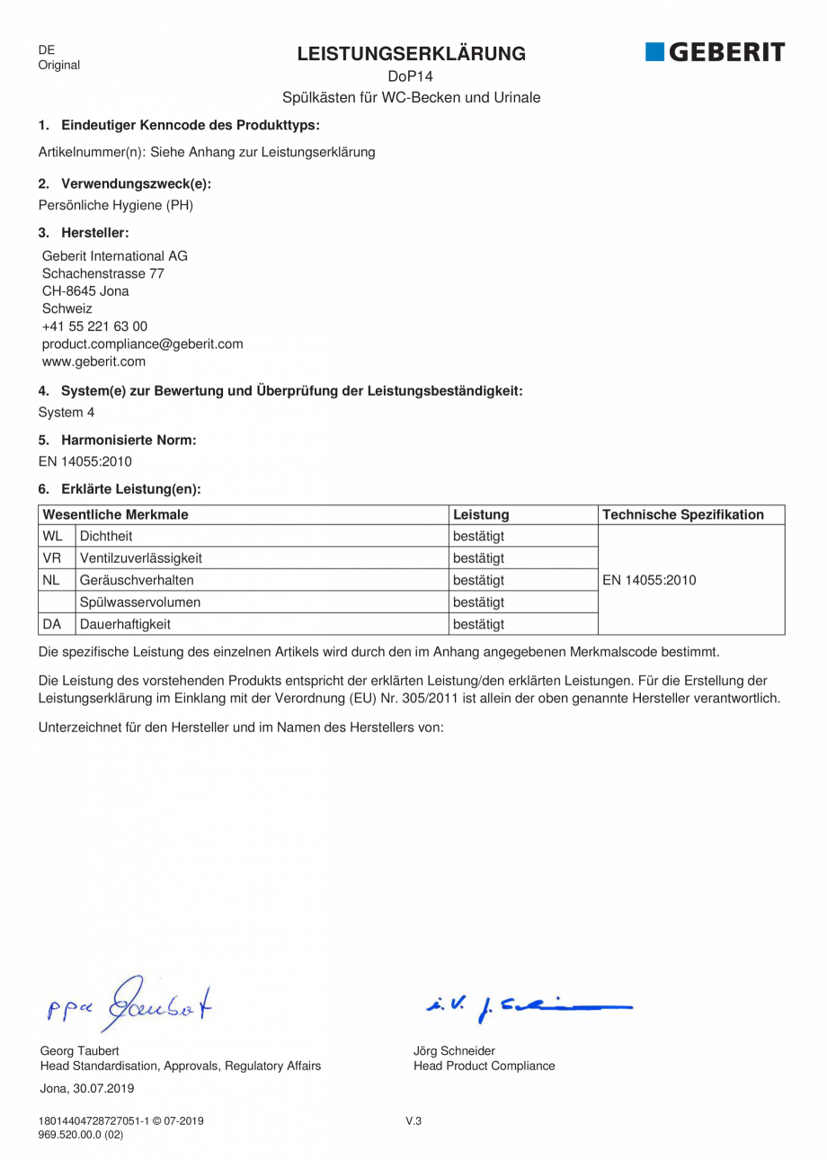 Pagina 1-Declaratie de performanta - rezervoare incastrate GEBERIT Delta, Sigma 12 , Omega, Duofix,  Sigma 8 ...