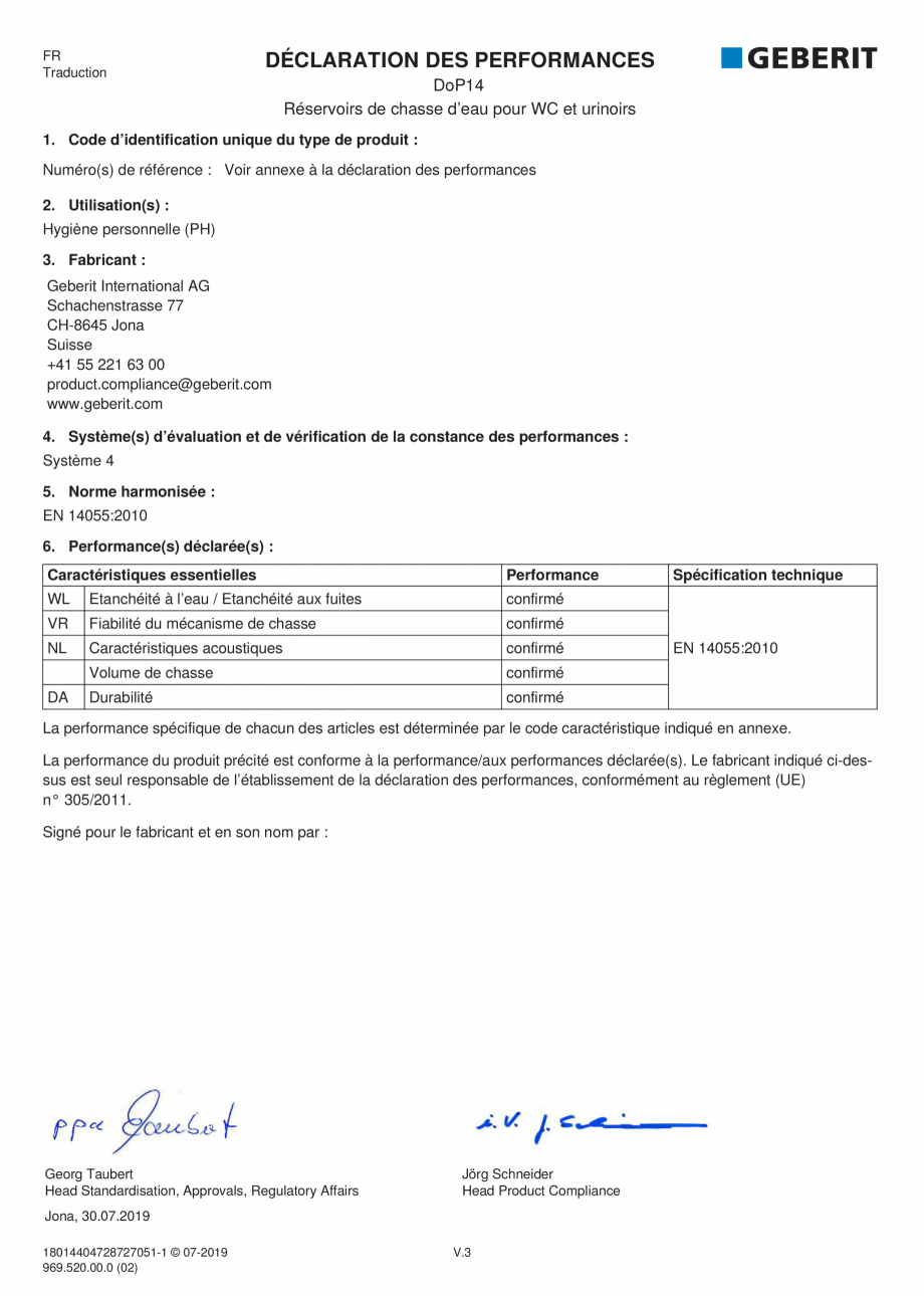 Pagina 3-Declaratie de performanta - rezervoare incastrate GEBERIT Delta, Sigma 12 , Omega, Duofix,  Sigma 8 ...