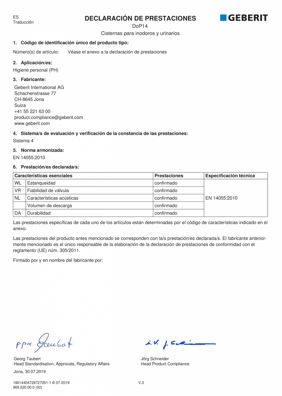Pagina 5-Declaratie de performanta - rezervoare incastrate GEBERIT Delta, Sigma 12 , Omega, Duofix,  Sigma 8 ...