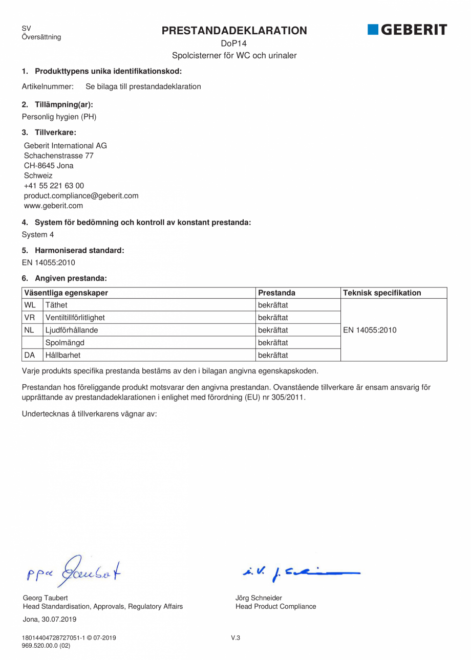 Pagina 9-Declaratie de performanta - rezervoare incastrate GEBERIT Delta, Sigma 12 , Omega, Duofix,  Sigma 8 ...