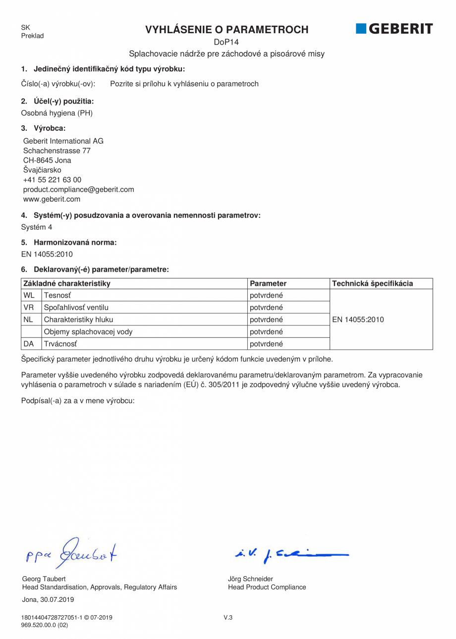 Pagina 17-Declaratie de performanta - rezervoare incastrate GEBERIT Delta, Sigma 12 , Omega, Duofix,  Sigma 8 ...