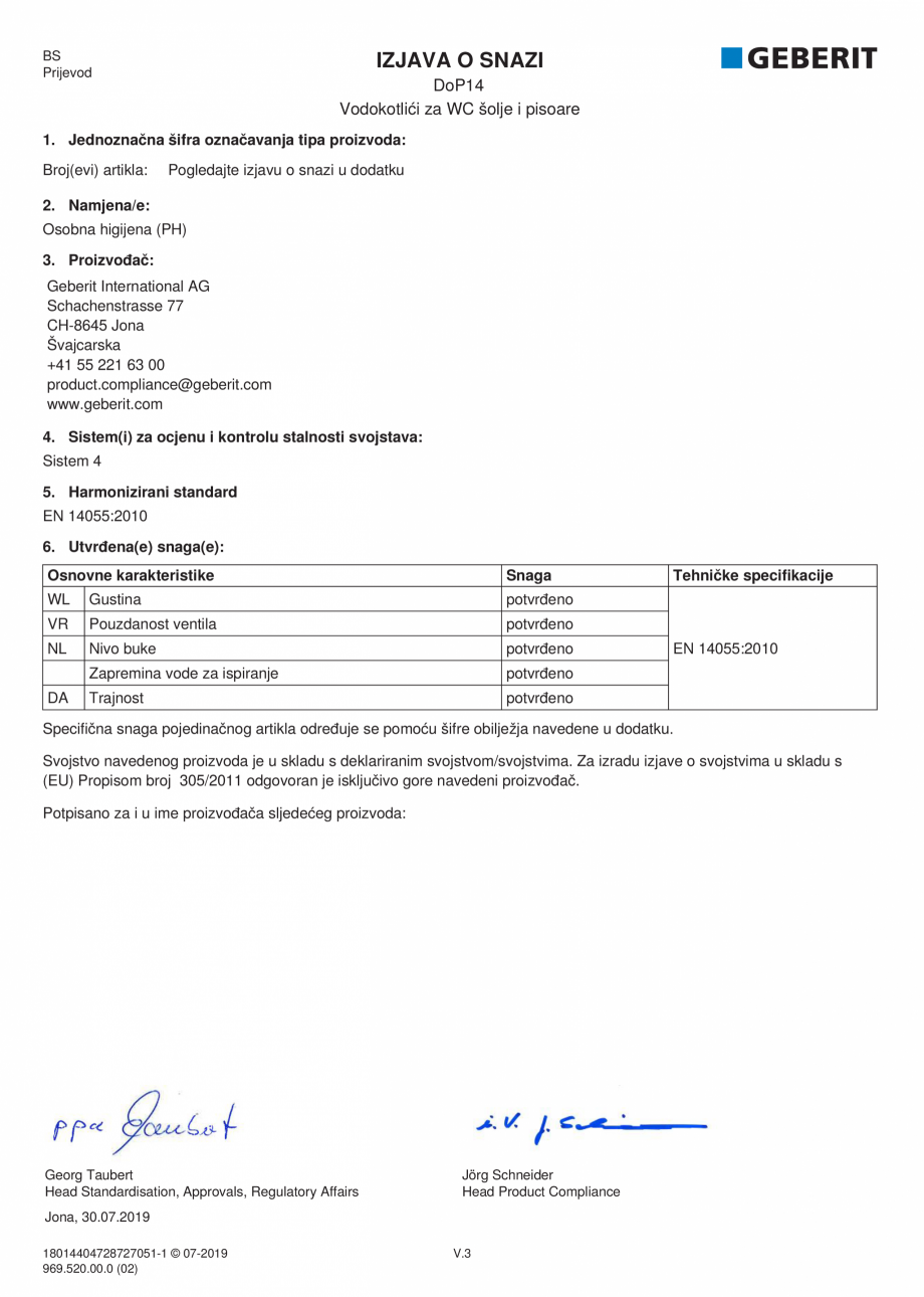 Pagina 23-Declaratie de performanta - rezervoare incastrate GEBERIT Delta, Sigma 12 , Omega, Duofix,  Sigma 8 ...