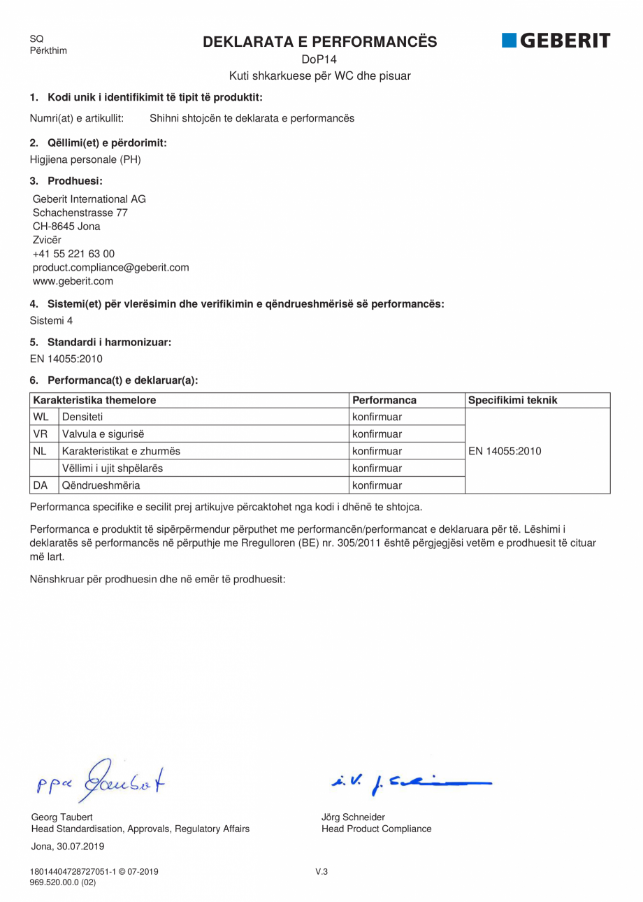 Pagina 27-Declaratie de performanta - rezervoare incastrate GEBERIT Delta, Sigma 12 , Omega, Duofix,  Sigma 8 ...