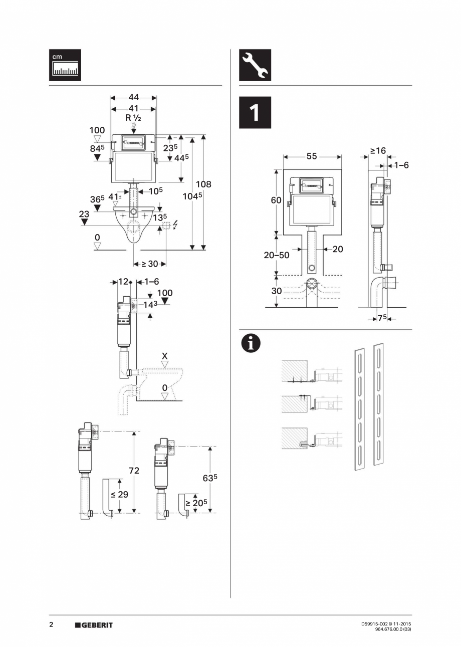 Pagina 2-Instructiuni de instalare pentru rezervor incastrat GEBERIT Delta Instructiuni montaj, utilizare...