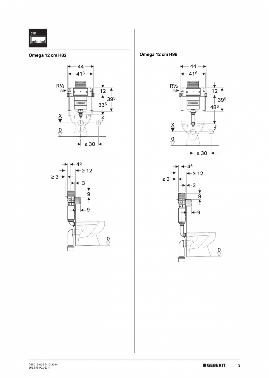 Pagina 3-Manual de instalare - rezervoare incastrate- Omega 12 cm GEBERIT Instructiuni montaj, utilizare...