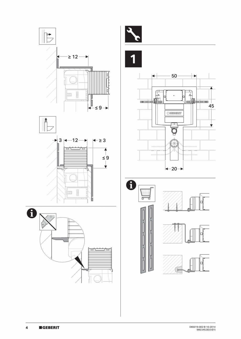 Pagina 4-Manual de instalare - rezervoare incastrate- Omega 12 cm GEBERIT Instructiuni montaj, utilizare...