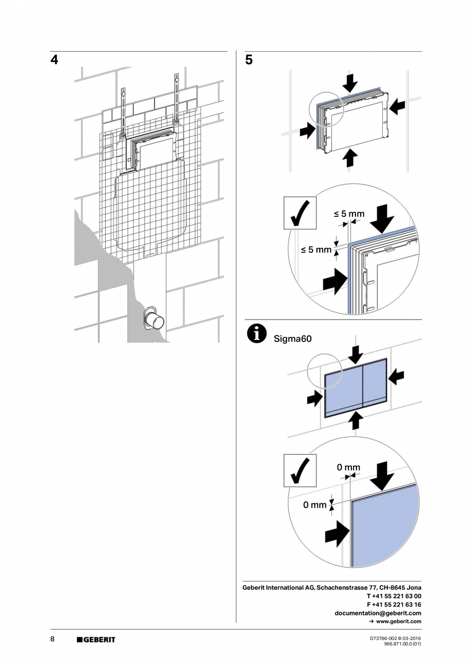 Pagina 8-Manual de instalare - rezervoare incastrate GEBERIT  Sigma 8 Instructiuni montaj, utilizare Engleza,...