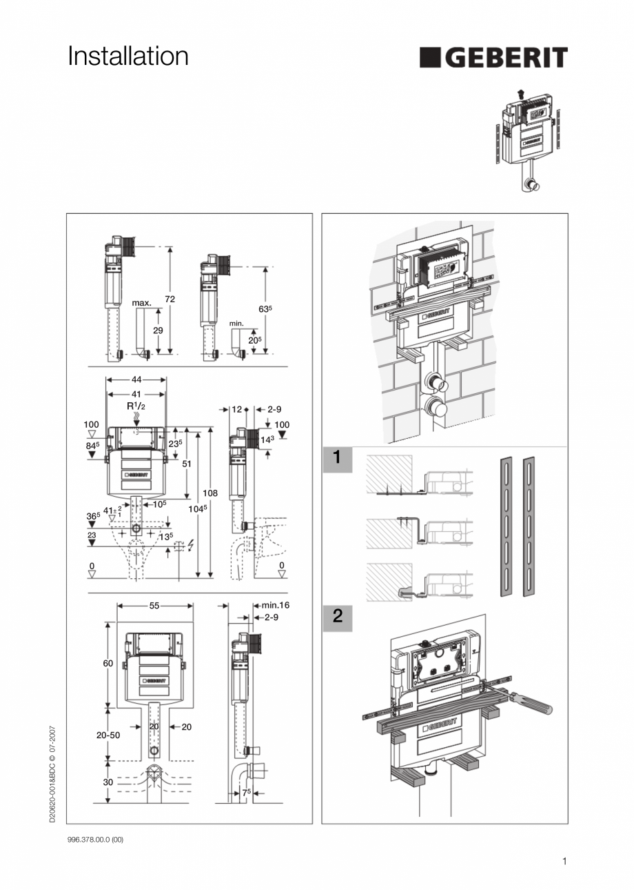 Pagina 1 - Instructiuni de montaj pentru rezervoare incastrate GEBERIT Sigma 12  Instructiuni montaj...