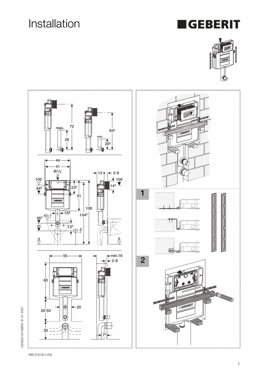 Pagina 1-Instructiuni de montaj pentru rezervoare incastrate GEBERIT Sigma 12  Instructiuni montaj, utilizare...
