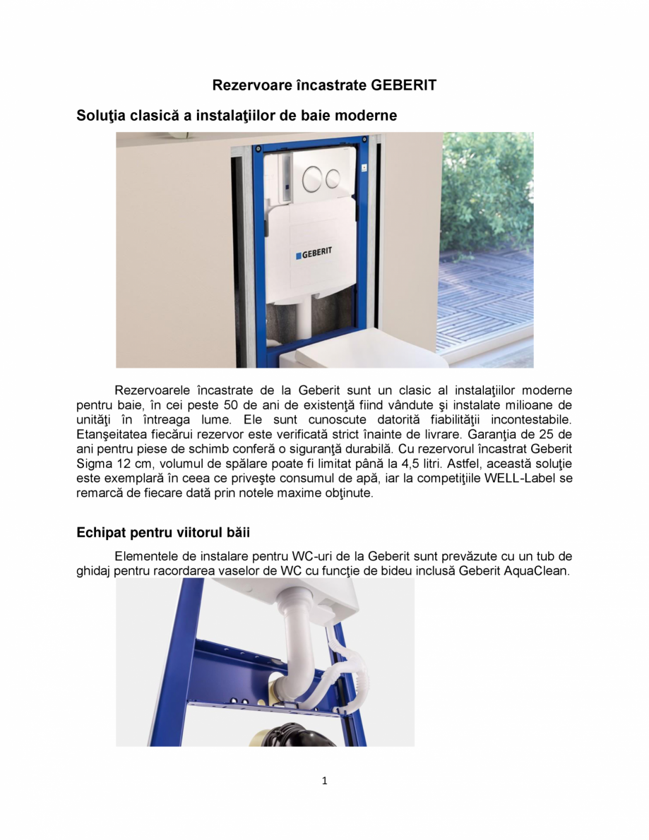 Pagina 1-Rezervoare încastrate  GEBERIT Omega Catalog, brosura Romana Rezervoare încastrate GEBERIT...