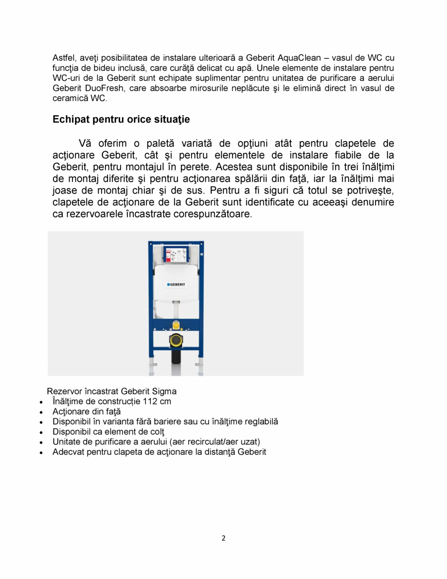 Pagina 2-Rezervoare încastrate  GEBERIT Omega Catalog, brosura Romana  posibilitatea de instalare...