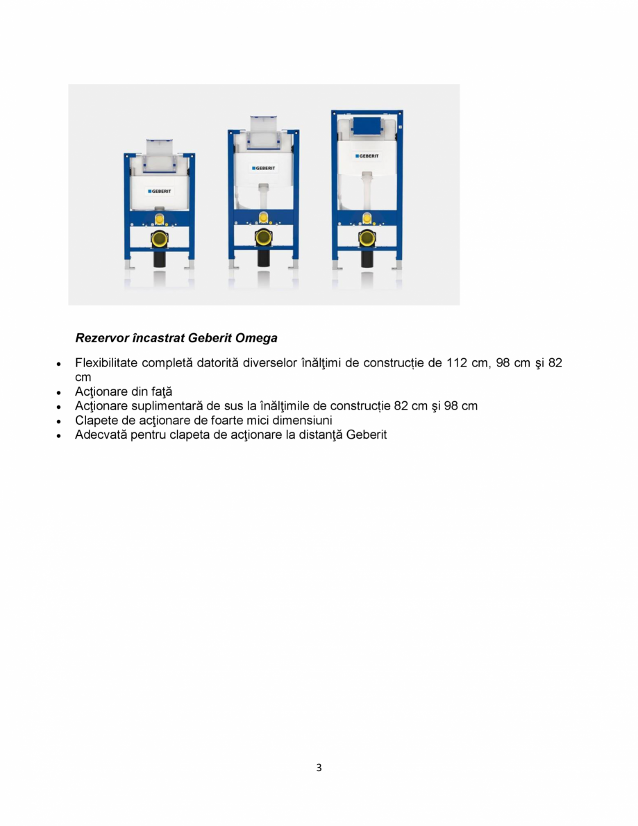 Pagina 3-Rezervoare încastrate  GEBERIT Omega Catalog, brosura Romana 112 cm
Acţionare din faţă...