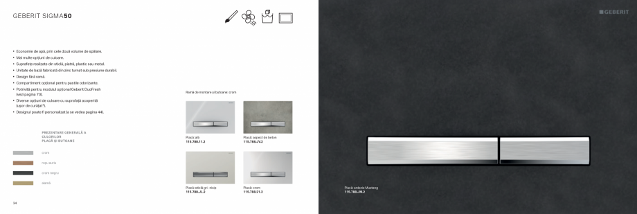 Pagina 18-Geberit-clapete de actionare GEBERIT Catalog, brosura Romana ă sau de sus.
• Model disponibil şi...