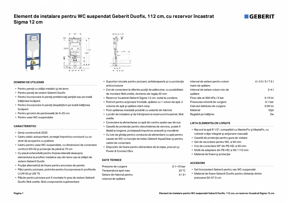 Pagina 1-Element de instalare pentru WC suspendat Geberit Duofix, 112 cm, cu rezervor &icirc;ncastrat Sigma...