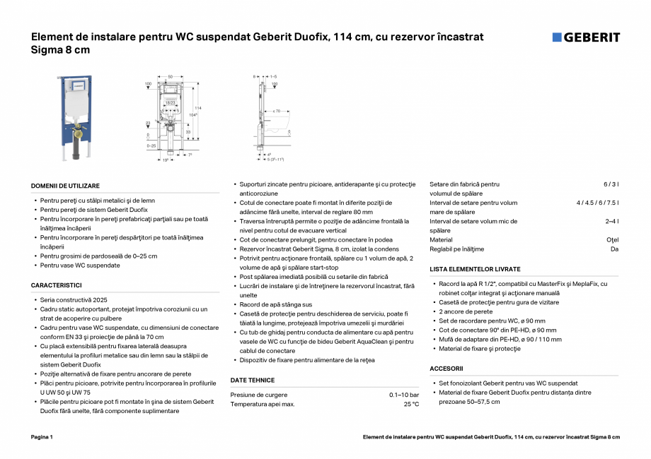 Pagina 1-Element de instalare pentru WC suspendat Geberit Duofix, 114 cm, cu rezervor &icirc;ncastrat Sigma 8...