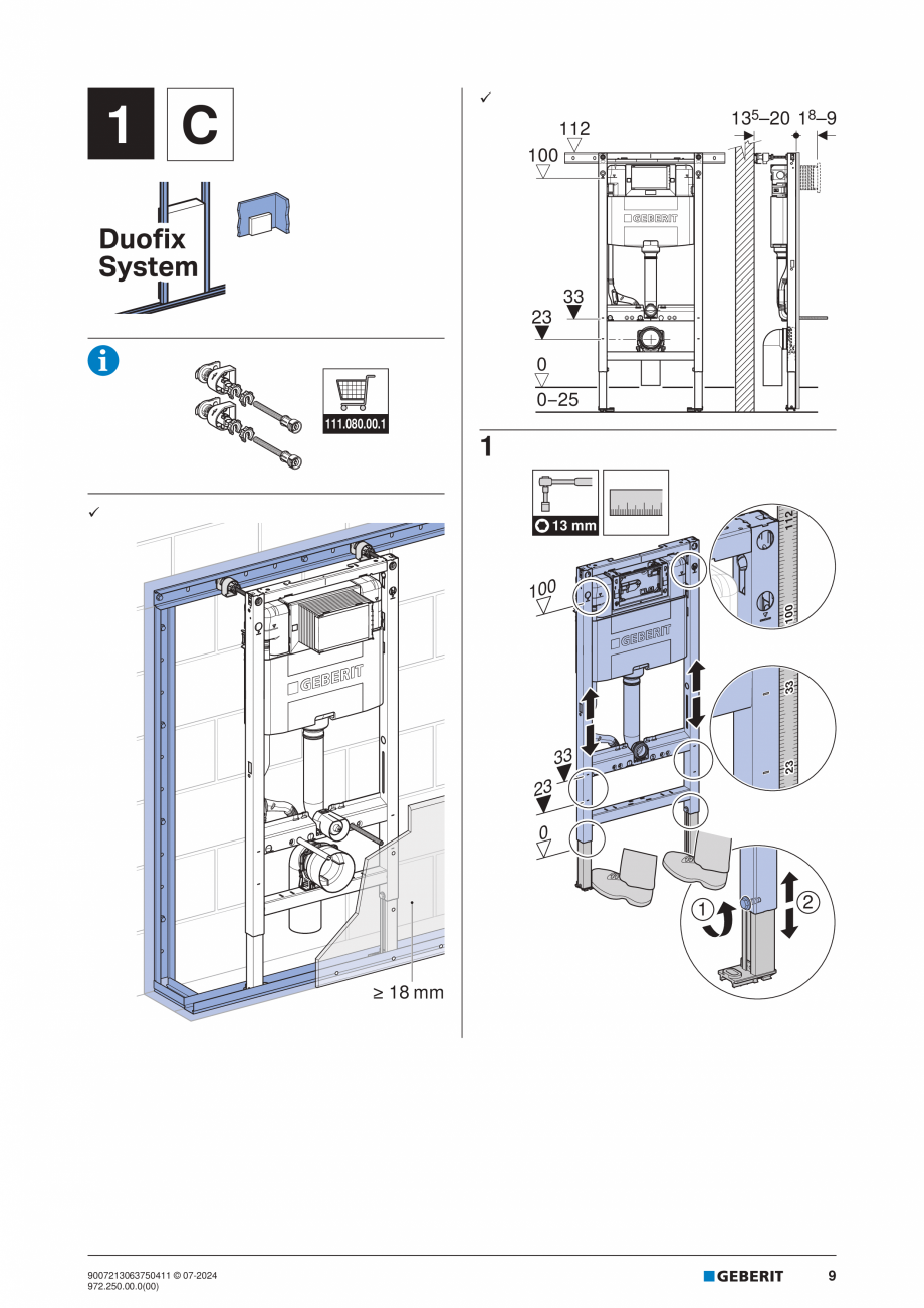 Pagina 9-Manual de instalare Geberit Duofix GEBERIT Instructiuni montaj, utilizare Engleza, Germana, Italiana...