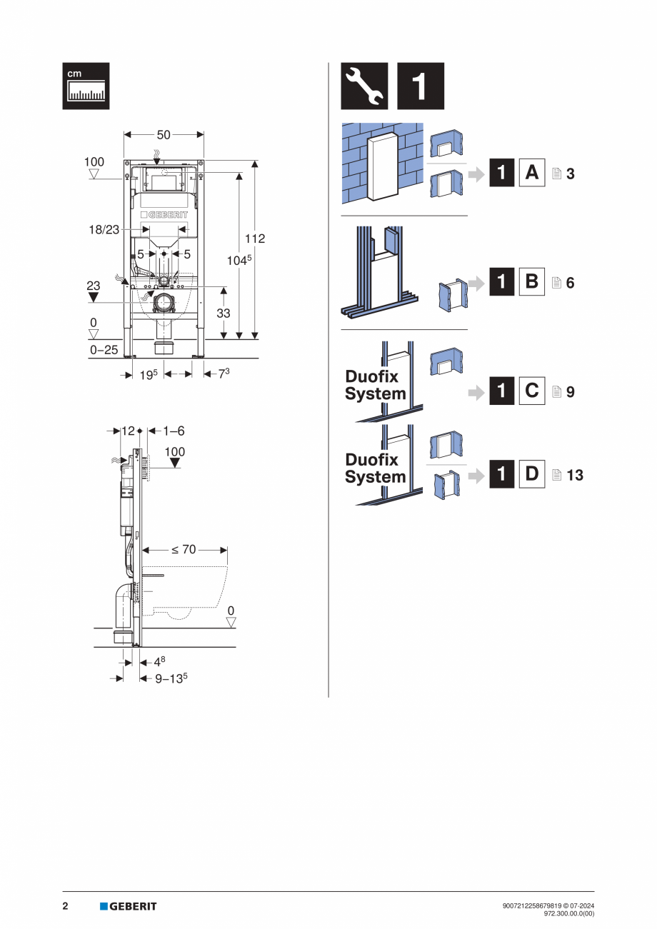 Pagina 2-Manual de instalare Geberit Duofix Sigma 12cm  GEBERIT Instructiuni montaj, utilizare Engleza,...