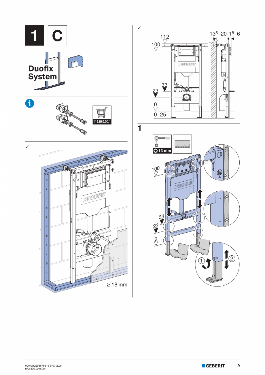 Pagina 9-Manual de instalare Geberit Duofix Sigma 12cm  GEBERIT Instructiuni montaj, utilizare Engleza,...