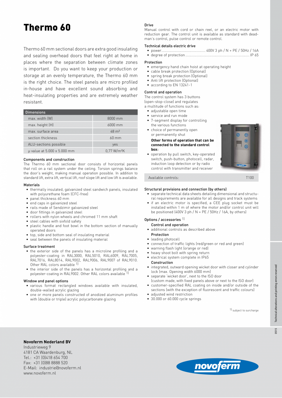 Pagina 2-Fisa tehnica - Poarta industriala Thermo 60 NOVOFERM Usi sectionale Fisa tehnica Engleza l control...