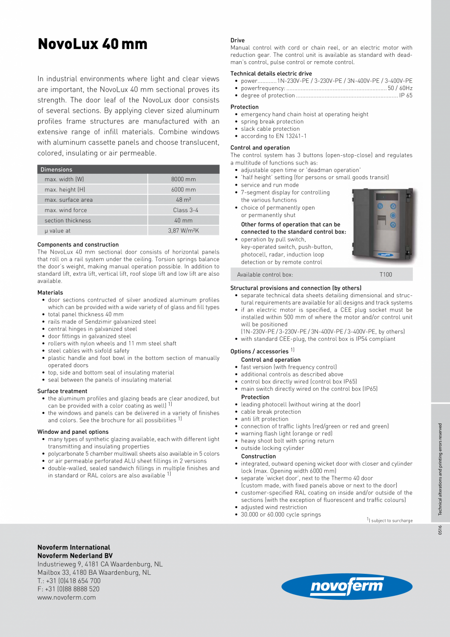 Pagina 2-Fisa tehnica - Poarta industriala NovoLux 40 NOVOFERM Usi sectionale Fisa tehnica Engleza  control.
...