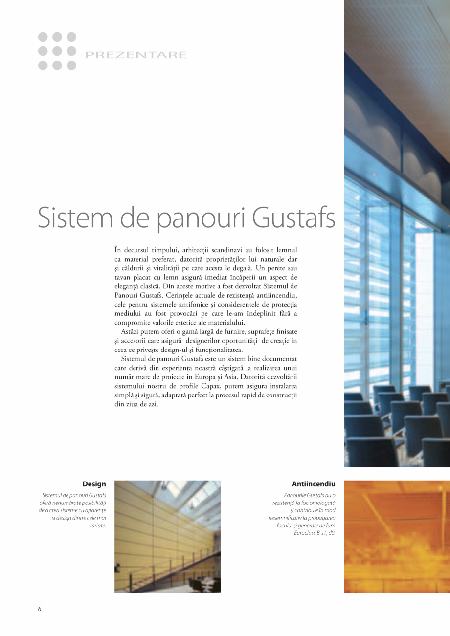 Pagina 5-Catalog- Panouri fonoabsorbante GUSTAFS Gustafs Catalog, brosura Romana  la
placa de ghips/fibră de...