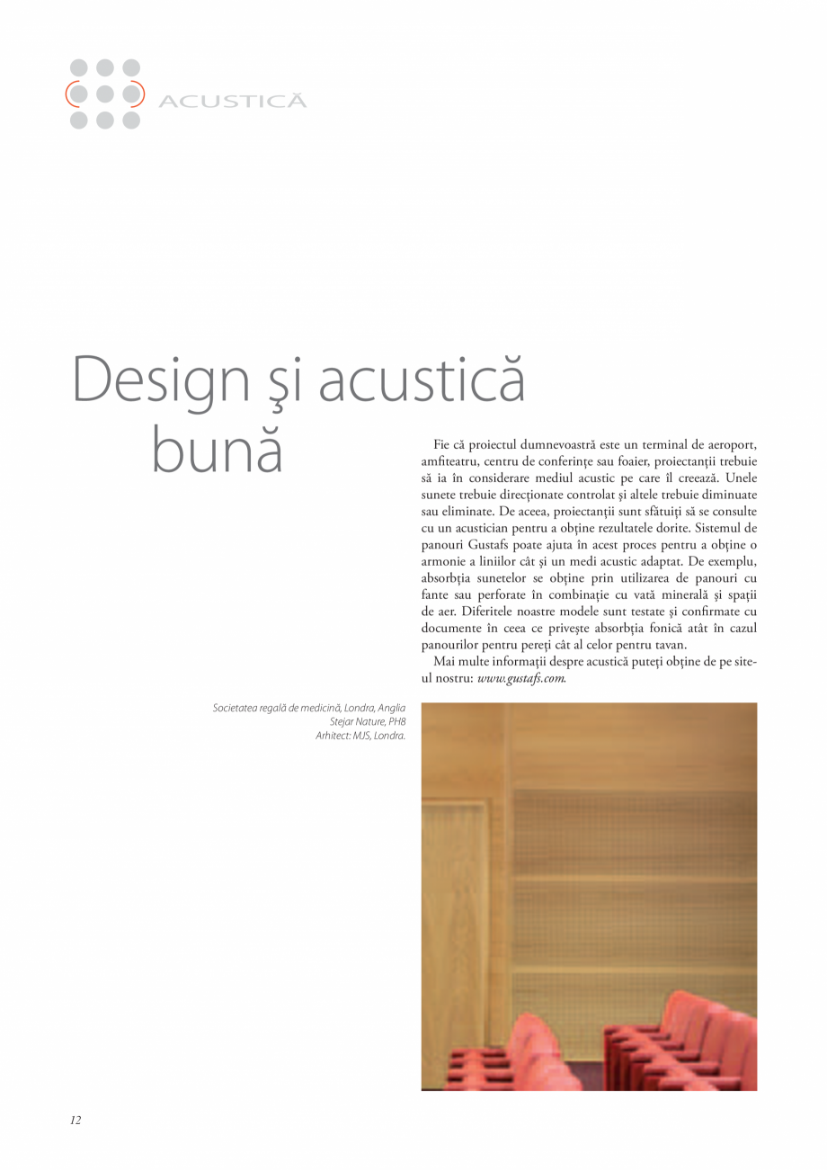 Pagina 11-Catalog- Panouri fonoabsorbante GUSTAFS Gustafs Catalog, brosura Romana regală de medicină, Londra...