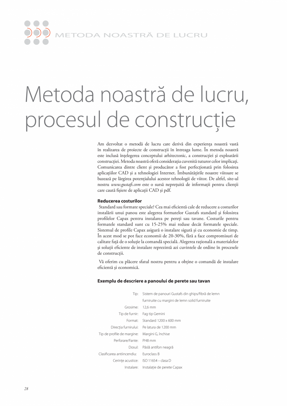 Pagina 28-Catalog- Panouri fonoabsorbante GUSTAFS Gustafs Catalog, brosura Romana ubarea profilului de racord....