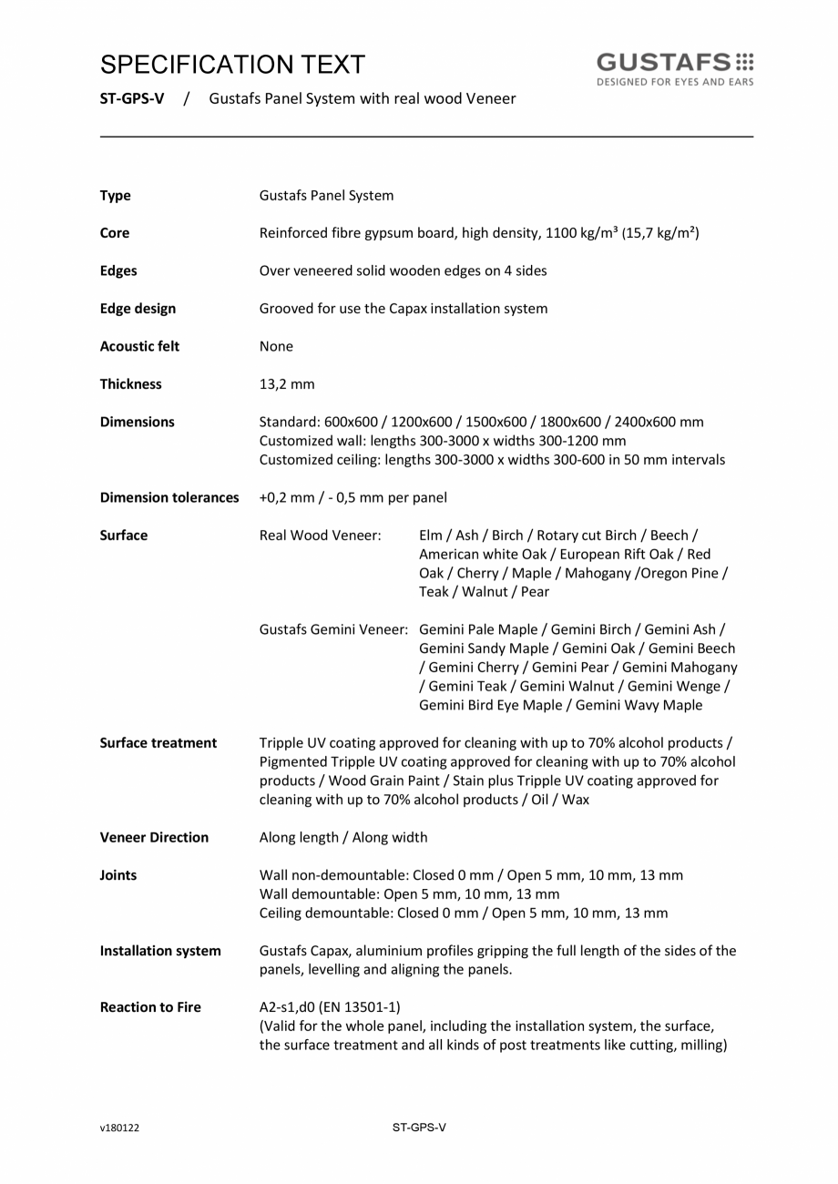 Pagina 1 - Caracteristici tehnice pentru panourile fonoabsorbante GUSTAFS Gustafs Fisa tehnica...
