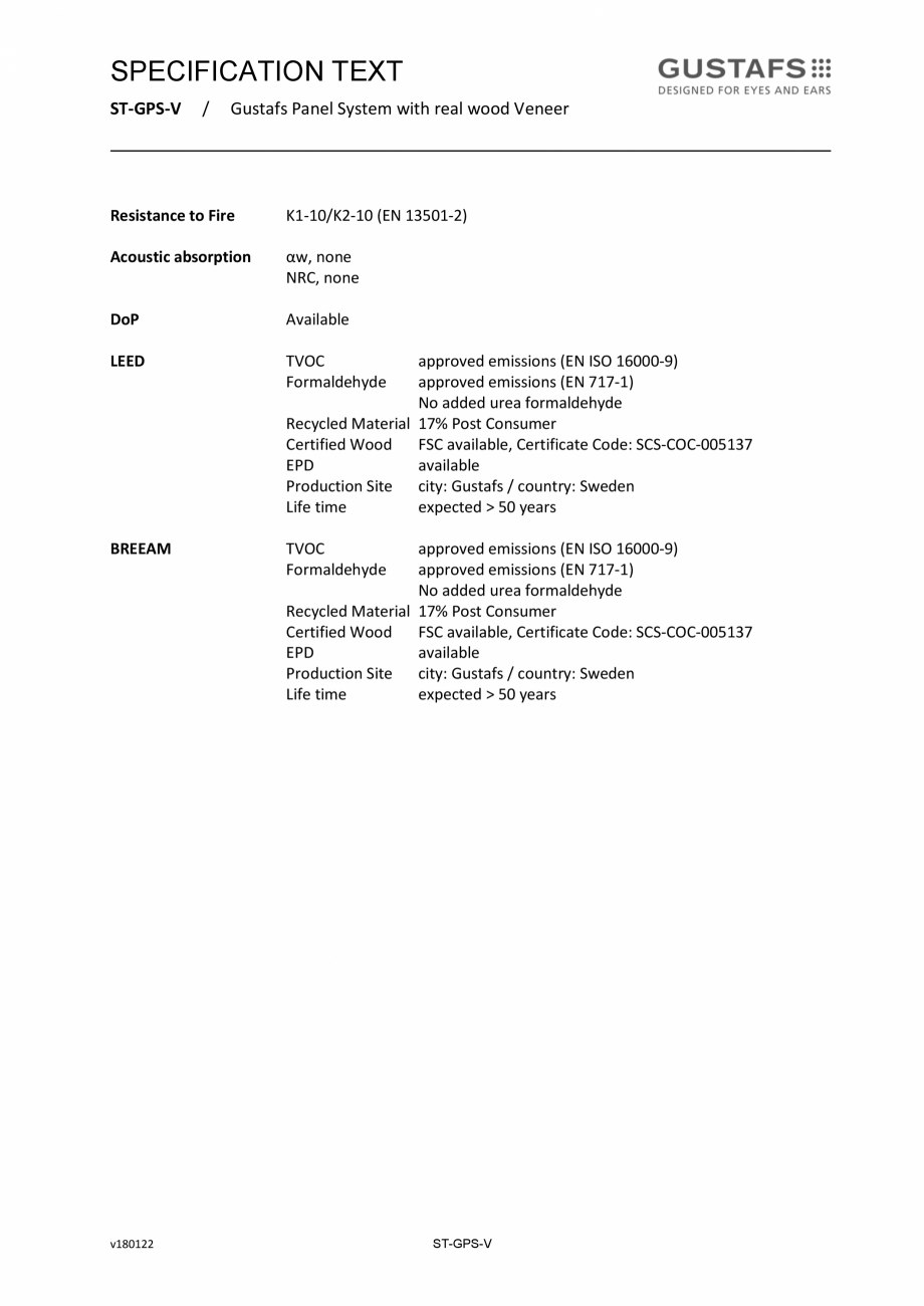 Pagina 2-Caracteristici tehnice pentru panourile fonoabsorbante GUSTAFS Gustafs Fisa tehnica Engleza i Bird...