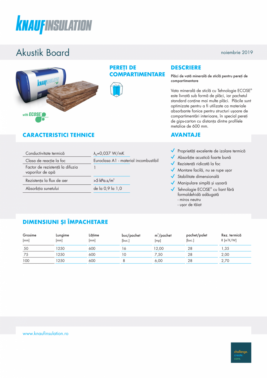 Pagina 1-Vata minerala de sticla cu tehnologia ECOSE®, pentru pereti de compartimentare KNAUF INSULATION ...