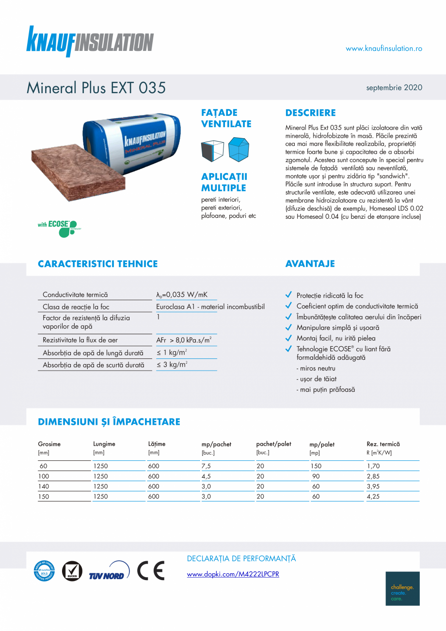 Pagina 1-Vata minerala de sticla pentru fatade ventilate KNAUF INSULATION Mineral Plus EXT 035 Fisa tehnica...