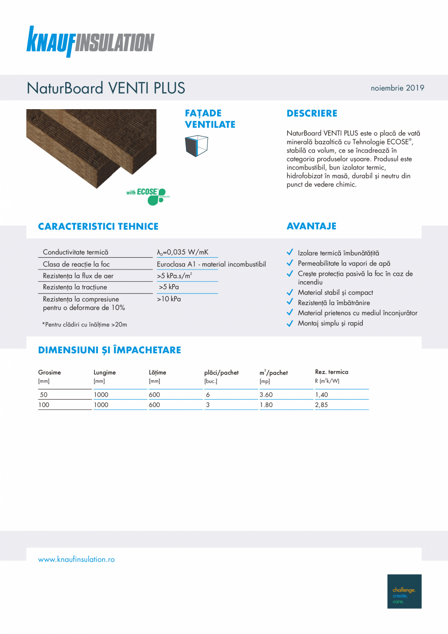 Pagina 1-Placi din vata minerala bazaltica, cu Tehnologia ECOSE® KNAUF INSULATION NaturBoard VENTI PLUS...
