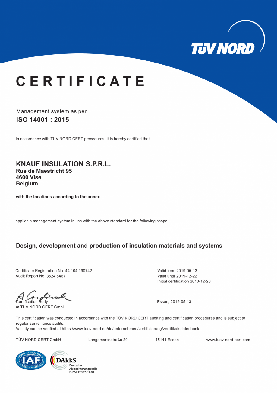 Pagina 1-Certificat ISO 14001  KNAUF INSULATION Certificare produs Engleza CERTIFICATE
Management system as...
