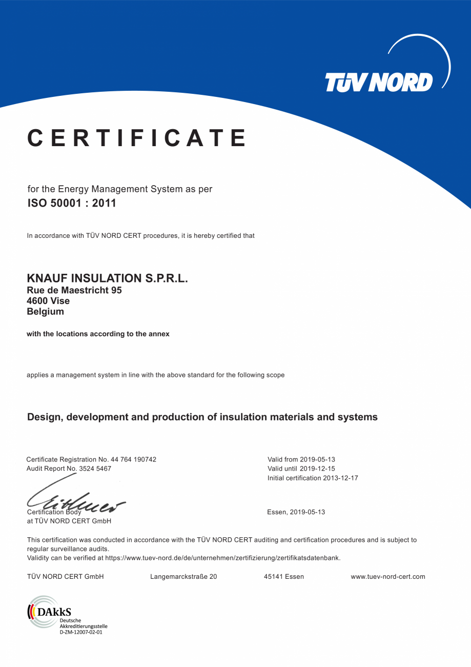 Pagina 1-Certificat ISO 50001  KNAUF INSULATION Certificare produs Engleza CERTIFICATE
for the Energy...