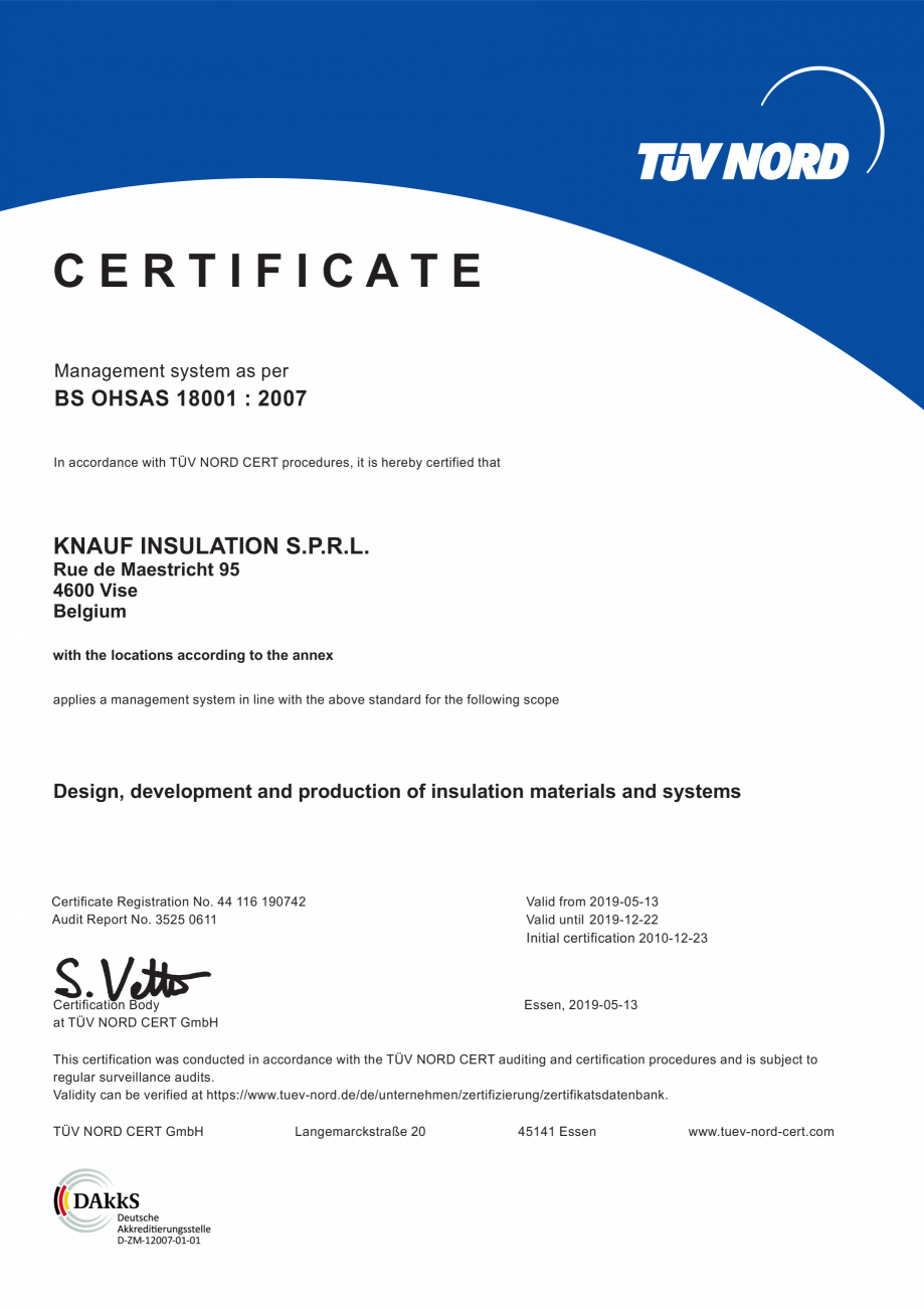 Pagina 1-Certificat OHSAS 18001 KNAUF INSULATION Certificare produs Engleza CERTIFICATE
Management system as ...