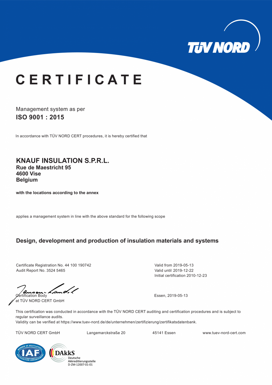 Pagina 1-Certificat ISO 9001  KNAUF INSULATION Certificare produs Engleza CERTIFICATE
Management system as...