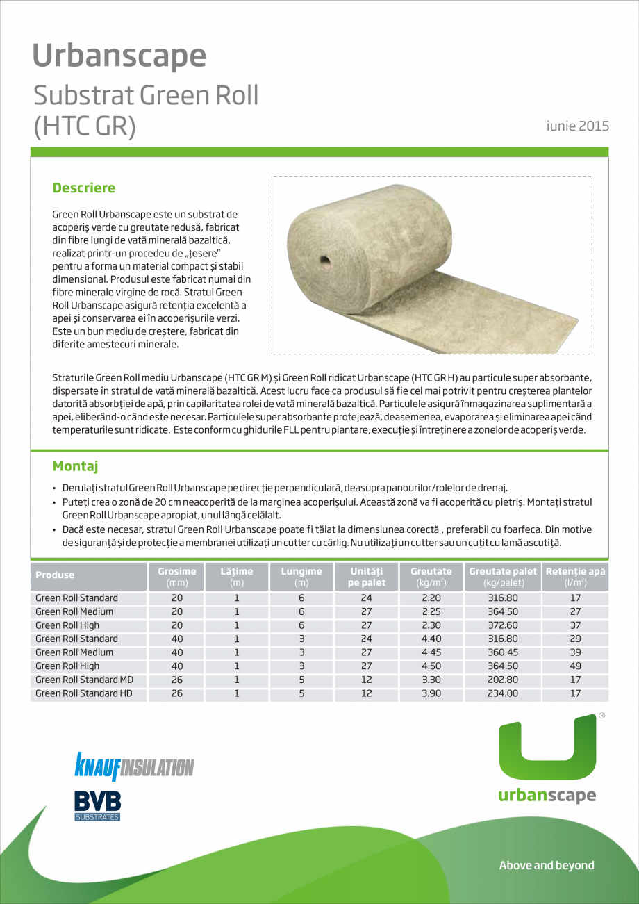 Pagina 1-Substrat din fibre de vata minerala bazaltica KNAUF INSULATION Green Roll Fisa tehnica Romana...