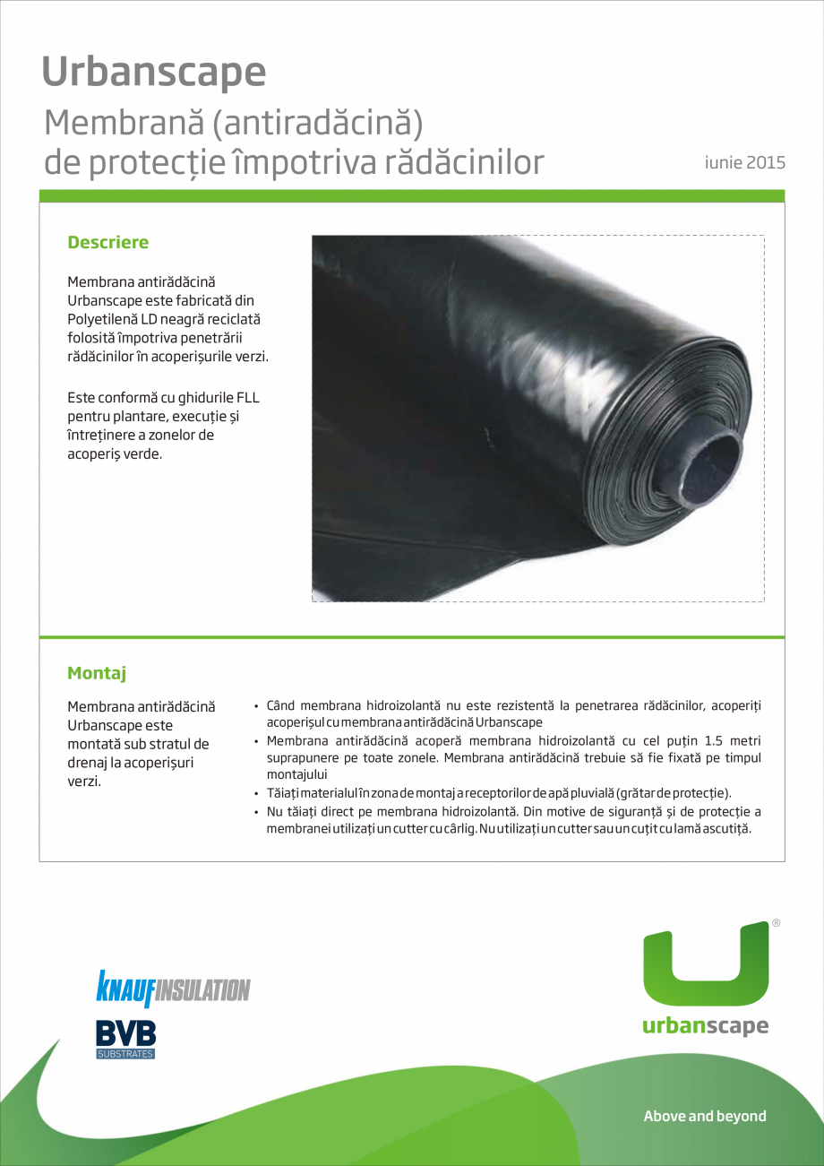 Pagina 1-Membrana de protectie impotriva radacinilor KNAUF INSULATION Membrana Urbanscape Fisa tehnica Romana...