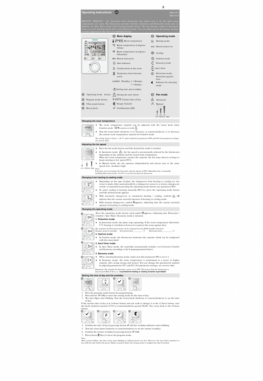 Pagina 1-Termostat de camera RDG160 pentru ventiloconvectoare JAGA CLIMA CANAL Instructiuni montaj, utilizare...