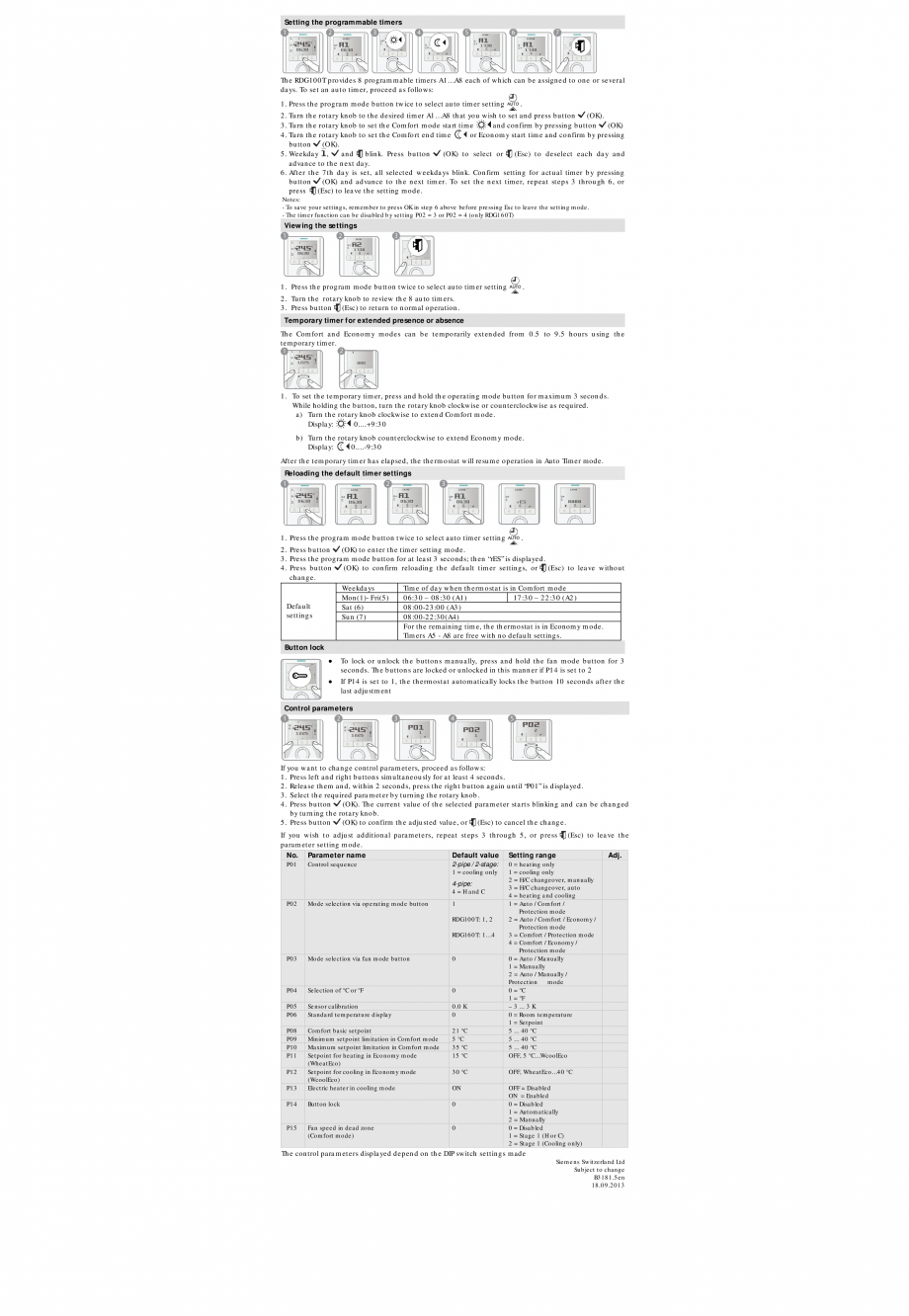 Pagina 2-Termostat de camera RDG160 pentru ventiloconvectoare JAGA CLIMA CANAL Instructiuni montaj, utilizare...