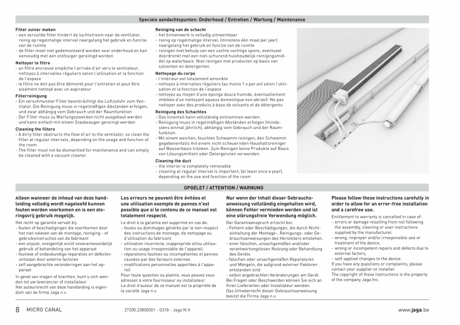 Pagina 8 - Ventiloconvector de pardoseala JAGA MICRO CANAL Instructiuni montaj, utilizare Engleza,...