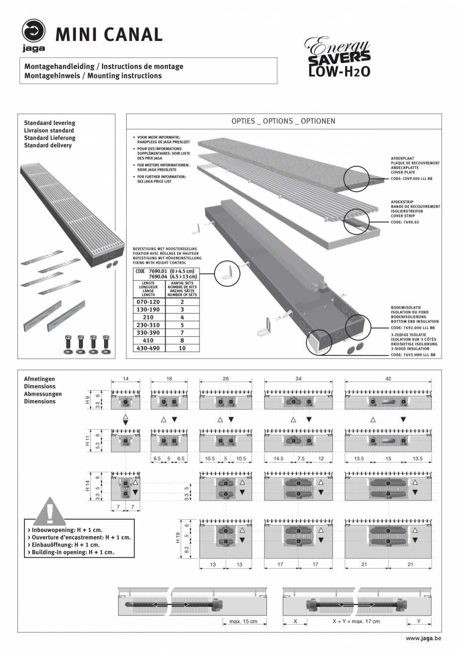 Pagina 1-Convector de pardoseala JAGA MINI CANAL Instructiuni montaj, utilizare Engleza, Franceza, Germana...