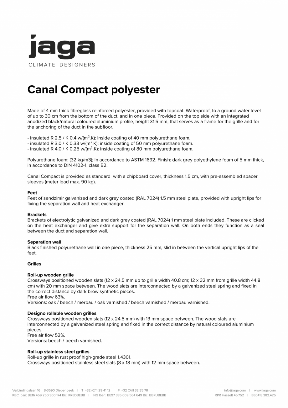 Pagina 1-Convector de pardoseala cu grila de aluminiu - Polyester JAGA CANAL COMPACT Fisa tehnica Engleza...