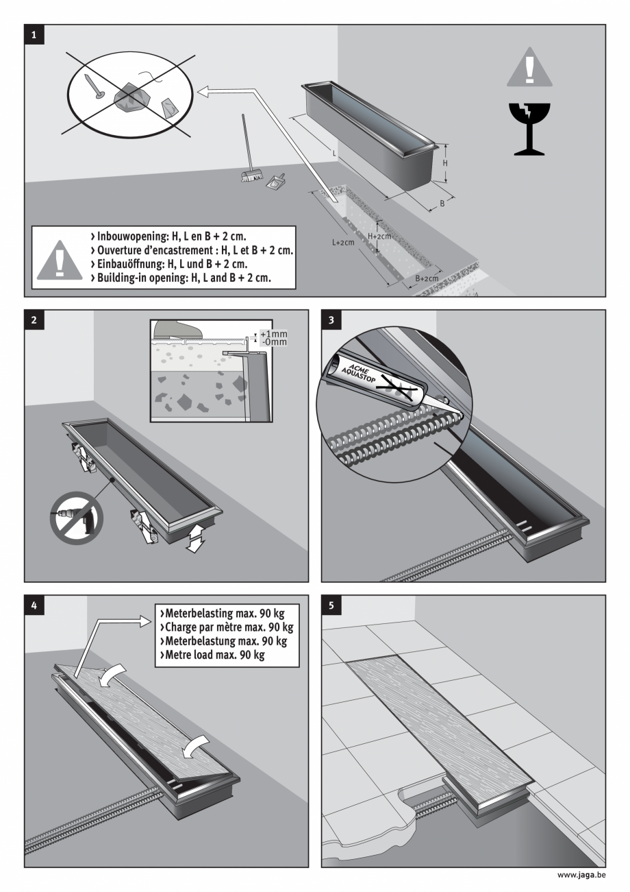 Pagina 3 - Convector de pardoseala cu grila de aluminiu JAGA CANAL COMPACT Instructiuni montaj,...