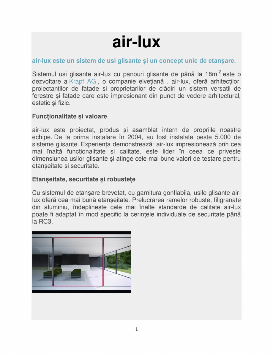 Pagina 1 - Sistem de usi glisante air-lux air-lux Catalog, brosura Romana air-lux
air-lux este un...